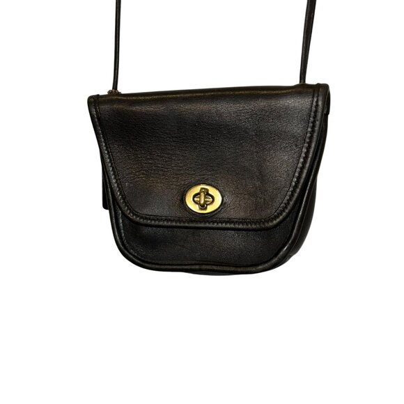coach RARE vintage black leather mini cross body saddle leather bag purse - Picture 2 of 9